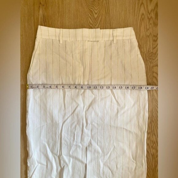 Coastal Chic Rachel Zoe Mid-Length Skirt White Gold Striped Linen - Picture 9 of 13